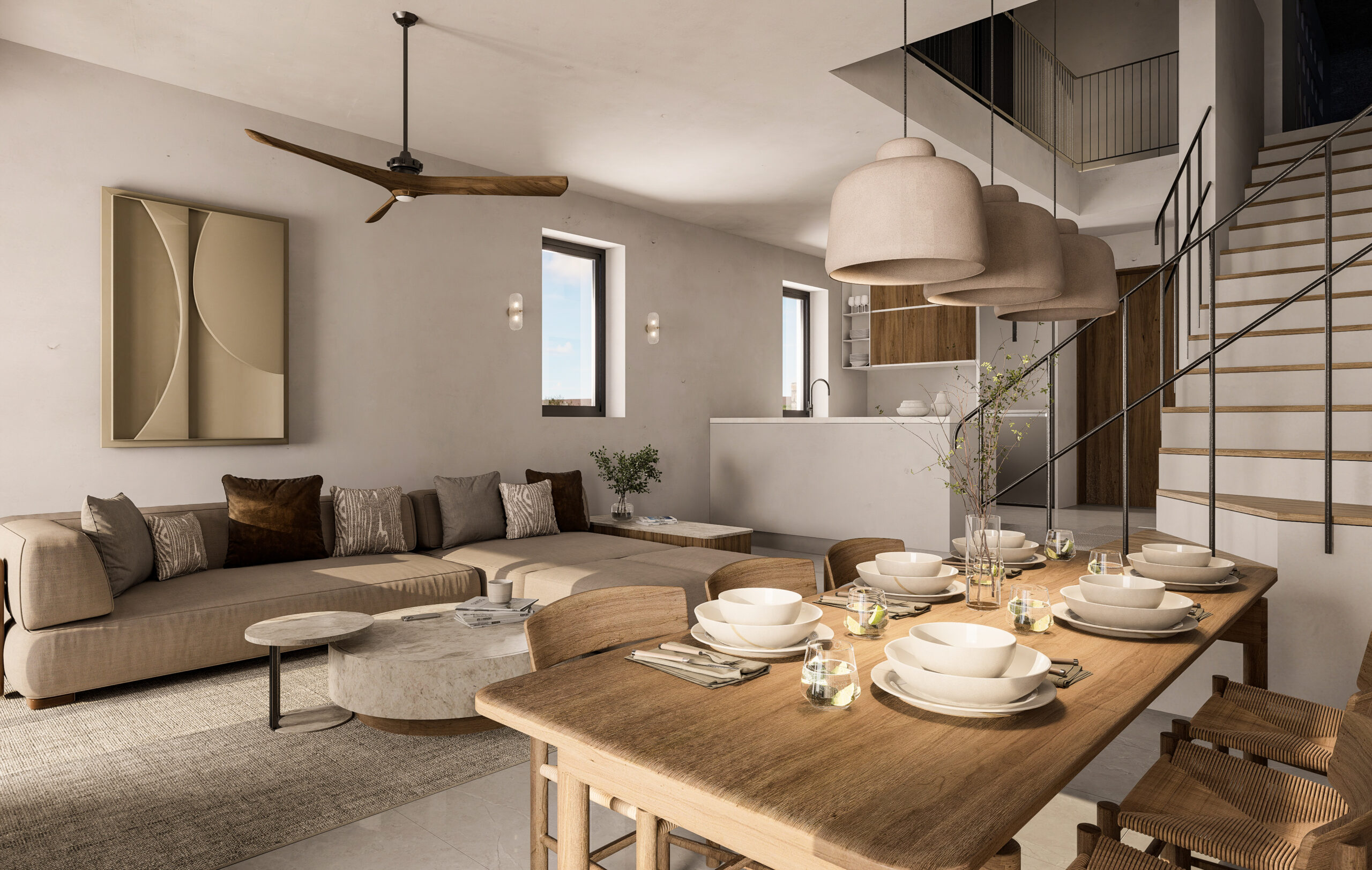 Residence Daphne modern kitchen and living area in Paros