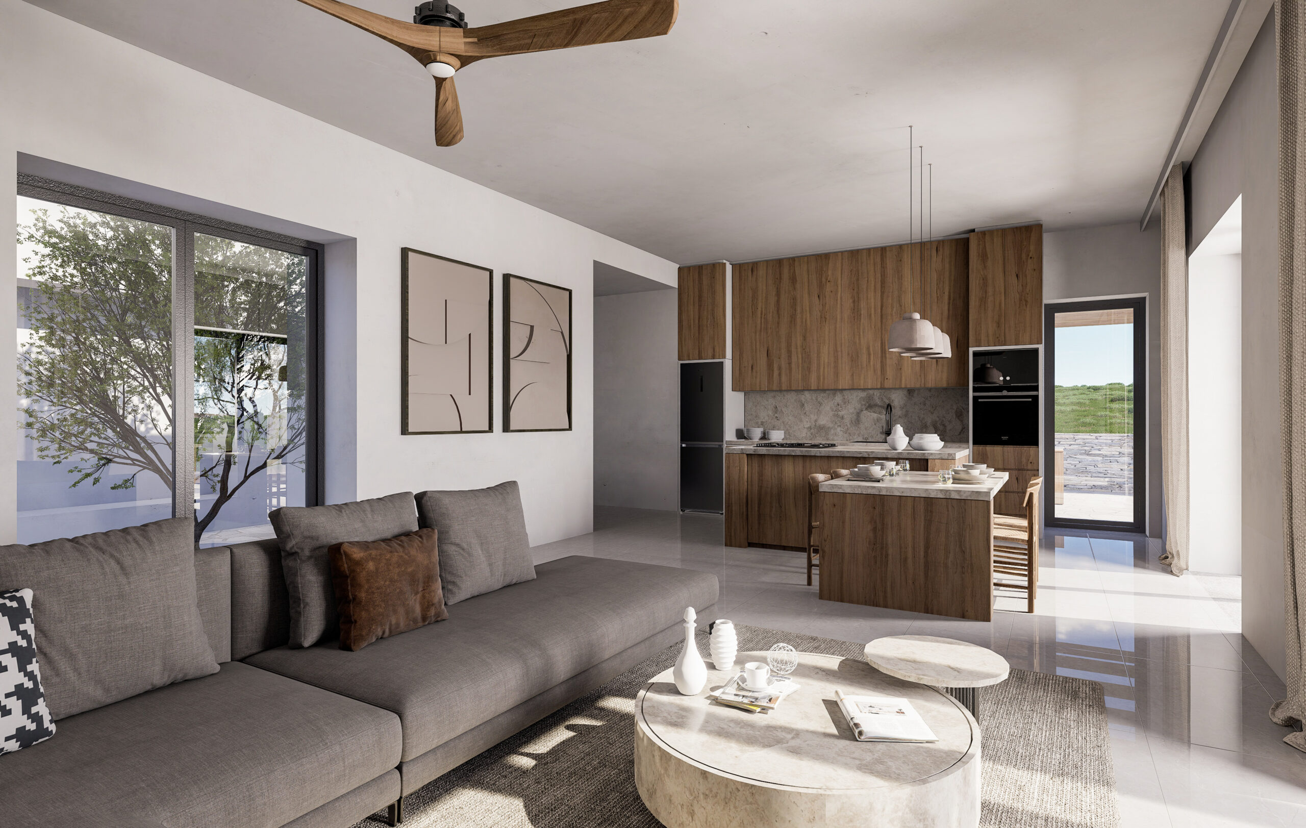 Residence Calypso living room and kitchen